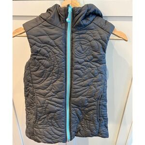 Ivivva Lululemon Reversible Hooded Puffer Vest Gray Aqua Zip Pockets Size‎ 14